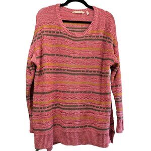 Soft Surroundings Size XL Pink Striped Textured Longline Pullover Sweater